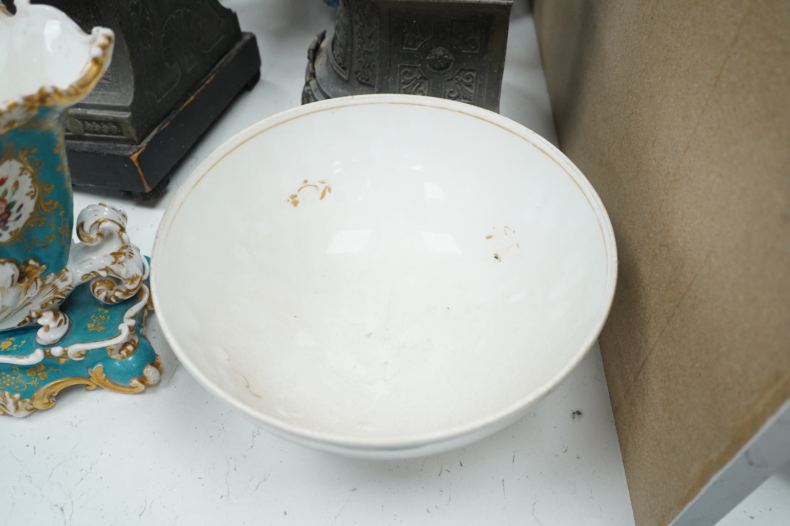 A 19th century French cornucopia vase and a Continental bowl, tallest 26cm